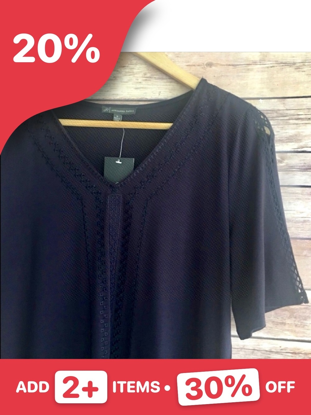 NWT Adrianna Papell V Neck Top With Split Sleeves